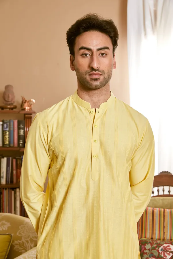 Men_Yellow_Cotton_Silk_Pintex_Design_Thread_Work_Kurta_With_Pyjama