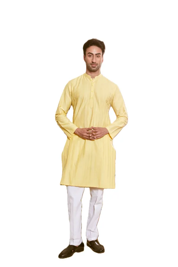 Men_Yellow_Cotton_Silk_Pintex_Design_Thread_Work_Kurta_With_Pyjama