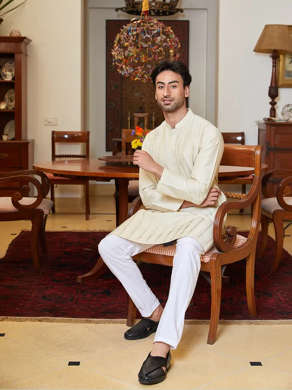 Men_Beige_Cotton_Silk_Pintex_Design_Thread_Work_Kurta_With_Pyjama
