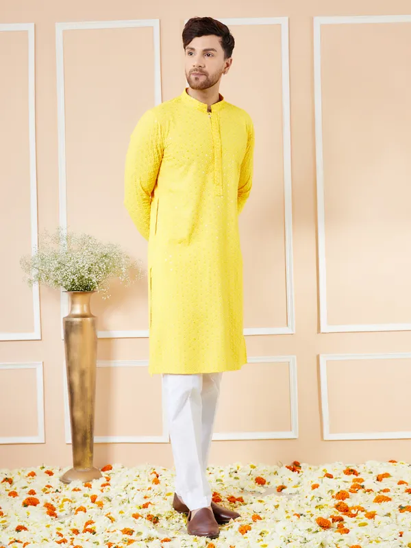 Men_Yellow_Floral_Embroidered_Sequined_Rayon_Kurta_Set
