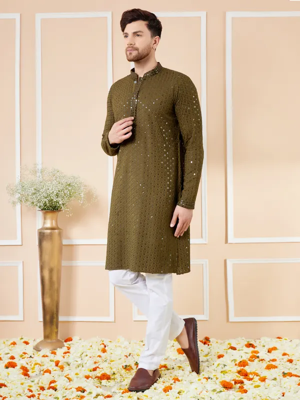 Men_Olive_Floral_Embroidered_Sequined_Rayon_Kurta_Set