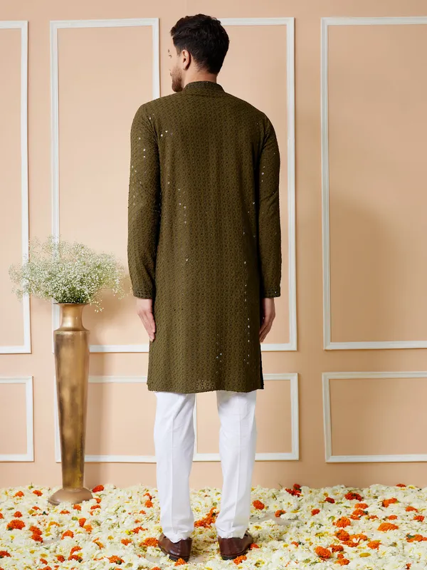 Olive_Sequins_Embroidered_Rayon_Kurta