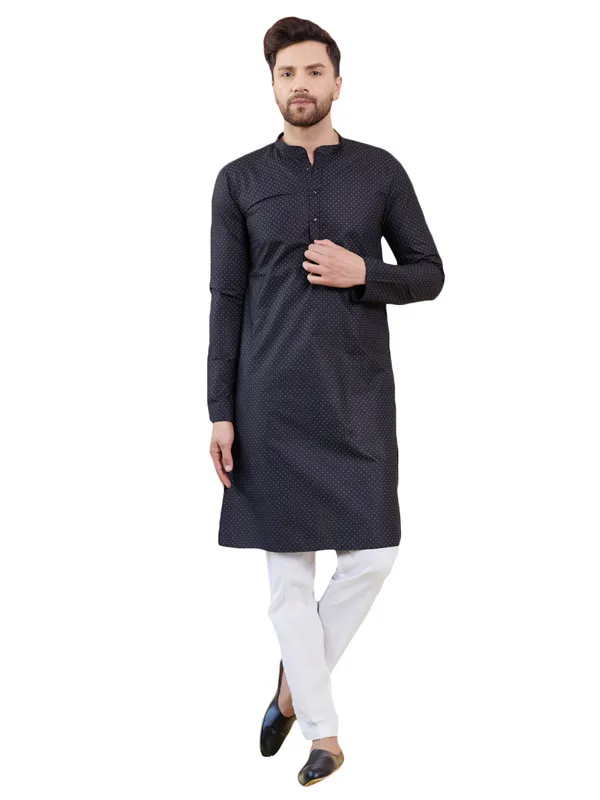 Black_Printed_Cotton_Straight_Kurta_With_Pyjama