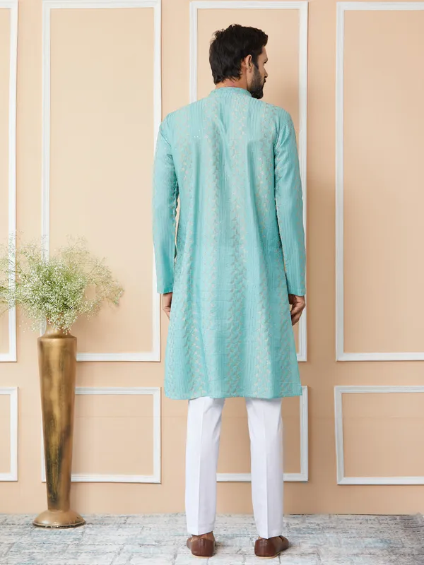 Ice_Green_Embroidered_Thread_Work_Sequinned_Chanderi_Silk_Straight_Kurta_with_Pyjama