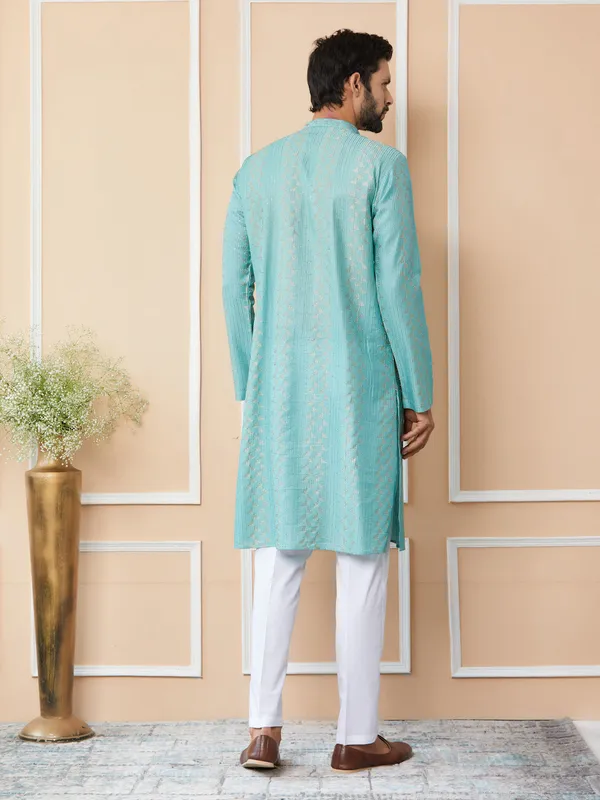 Ice_Green_Embroidered_Thread_Work_Sequinned_Chanderi_Silk_Straight_Kurta_with_Pyjama