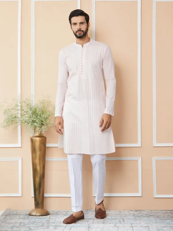 Light_Pink_Thread_&_Sequin_Worked_Pure_Cotton_Straight_Kurta_with_Pyjama
