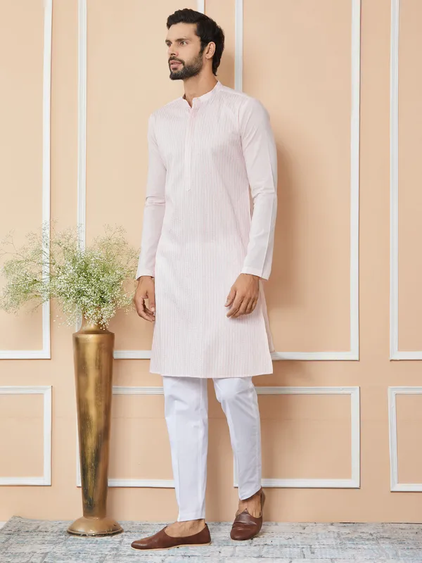 Light_Pink_Thread_&_Sequin_Worked_Pure_Cotton_Straight_Kurta_with_Pyjama