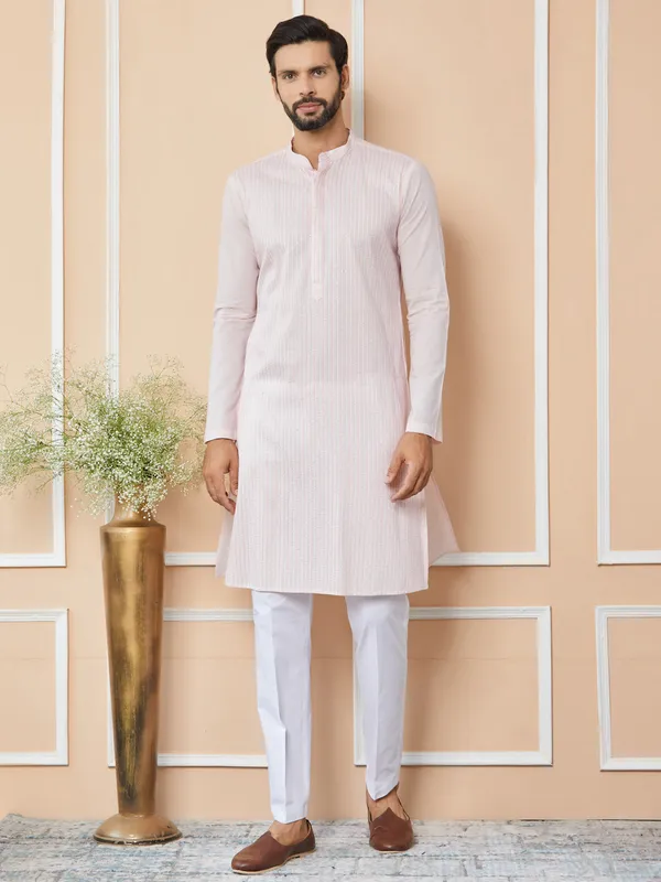 Light_Pink_Thread_&_Sequin_Worked_Pure_Cotton_Straight_Kurta_with_Pyjama