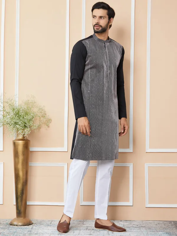 Black_Thread_&_Sequin_Worked_Pure_Cotton_Straight_Kurta_with_Pyjama