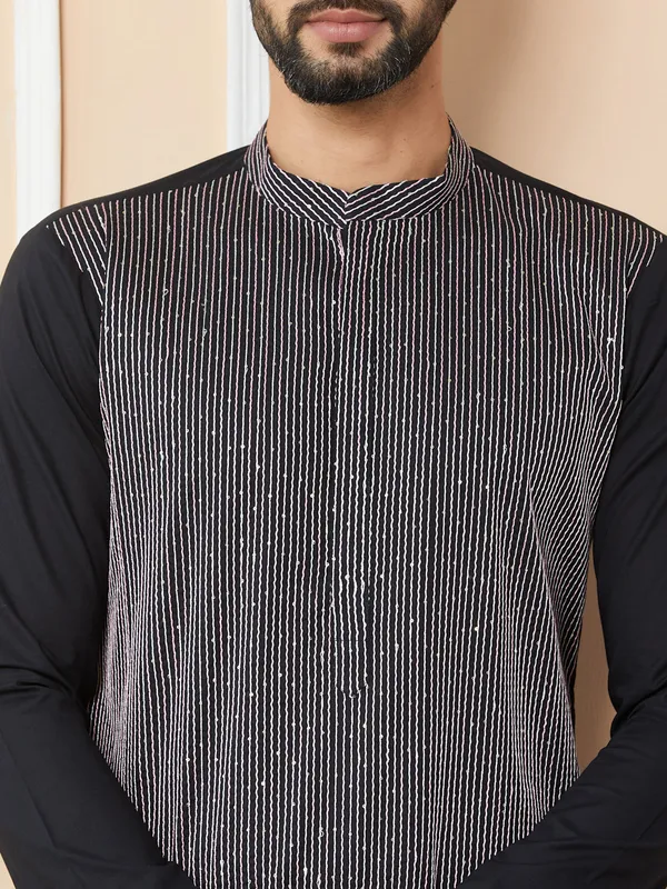 Black_Thread_&_Sequin_Worked_Pure_Cotton_Straight_Kurta