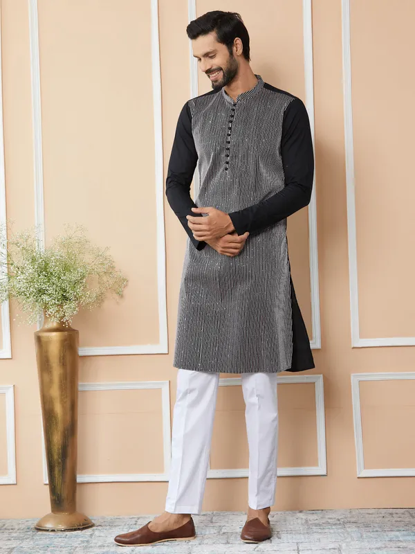 Black_Thread_&_Sequin_Worked_Pure_Cotton_Straight_Kurta_with_Pyjama