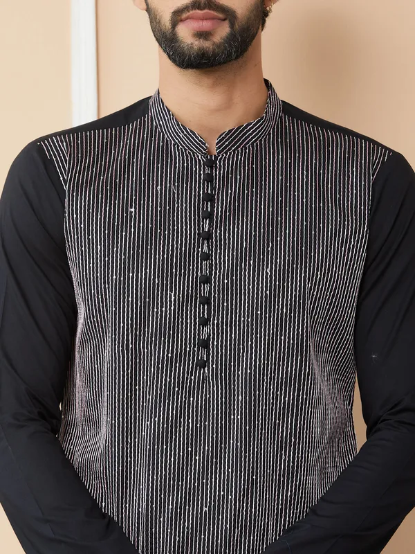 Black_Thread_&_Sequin_Worked_Pure_Cotton_Straight_Kurta