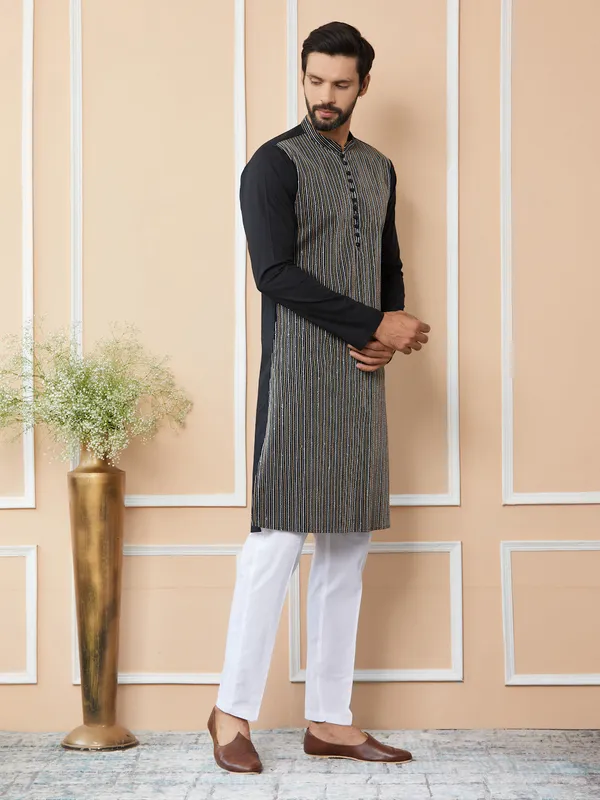 Black_Thread_&_Sequin_Worked_Pure_Cotton_Straight_Kurta_with_Pyjama