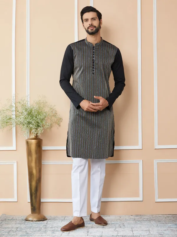 Black_Thread_&_Sequin_Worked_Pure_Cotton_Straight_Kurta