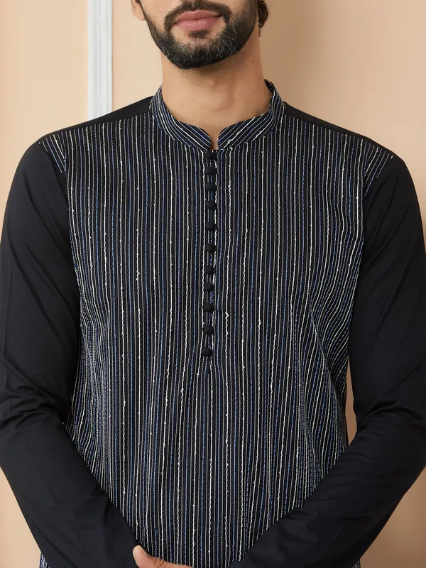 Black_Thread_&_Sequin_Worked_Pure_Cotton_Straight_Kurta_with_Pyjama