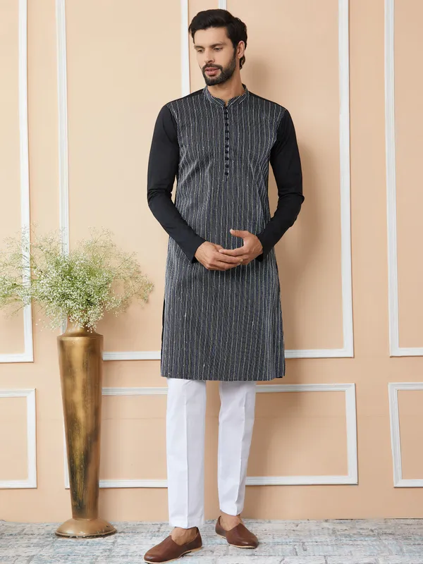 Black_Thread_&_Sequin_Worked_Pure_Cotton_Straight_Kurta