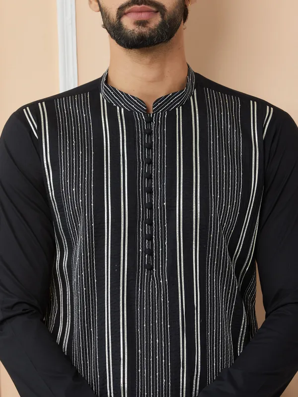 Black_Gota_Strips_And_Sequins_Embroidered_Pure_Cotton_Straight_Kurta_With_Pyjama