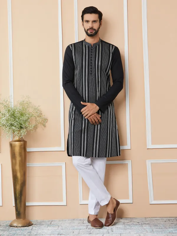 Black_Gota_Strips_and_Sequins_Embroidered_Pure_Cotton_Straight_Kurta