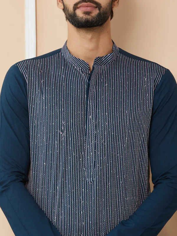 Dark_Blue_Thread_&_Sequin_Worked_Pure_Cotton_Straight_Kurta