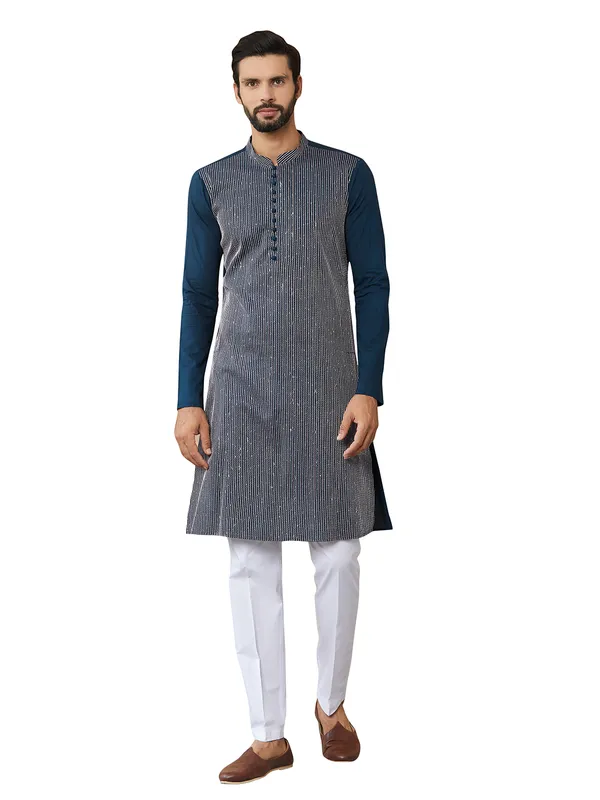 Dark_Blue_Thread_&_Sequin_Worked_Pure_Cotton_Straight_Kurta_With_Pyjama