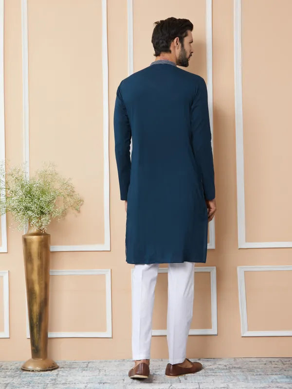 Dark_Blue_Thread_&_Sequin_Worked_Pure_Cotton_Straight_Kurta_with_Pyjama