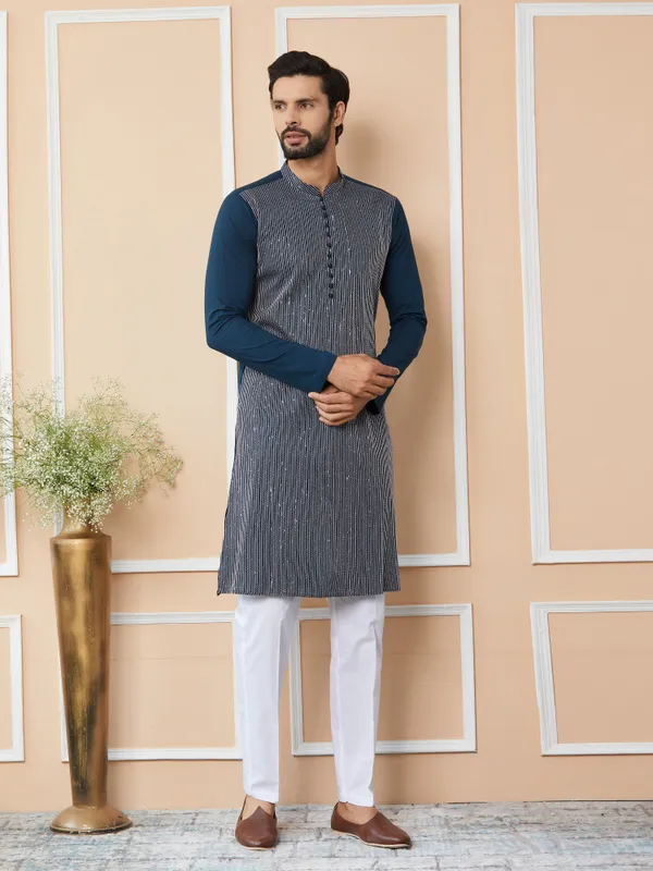 Dark_Blue_Thread_&_Sequin_Worked_Pure_Cotton_Straight_Kurta