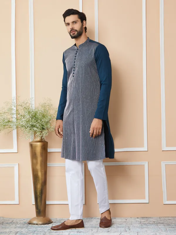 Dark_Blue_Thread_&_Sequin_Worked_Pure_Cotton_Straight_Kurta