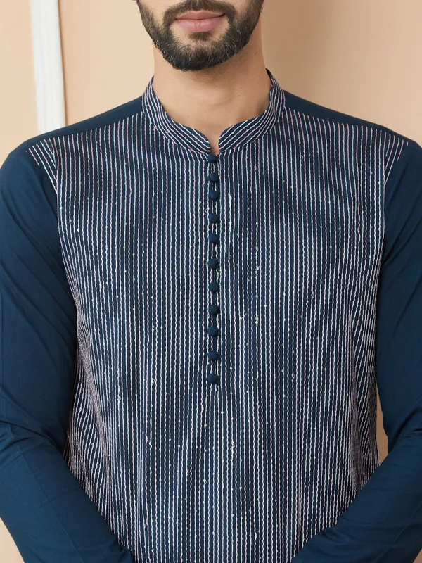 Dark_Blue_Thread_&_Sequin_Worked_Pure_Cotton_Straight_Kurta