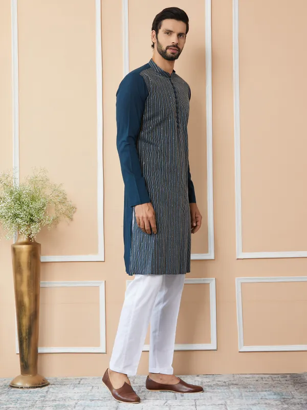 Dark_Blue_Thread_&_Sequin_Worked_Pure_Cotton_Straight_Kurta