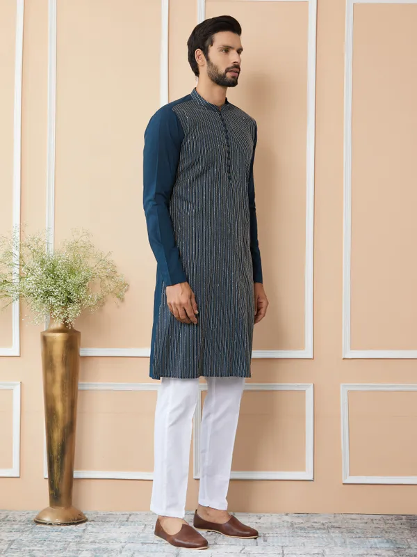 Dark_Blue_Thread_&_Sequin_Worked_Pure_Cotton_Straight_Kurta