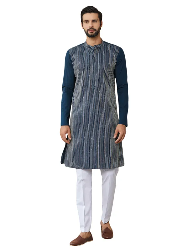 Dark_Blue_Thread_&_Sequin_Worked_Pure_Cotton_Straight_Kurta_with_Pyjama