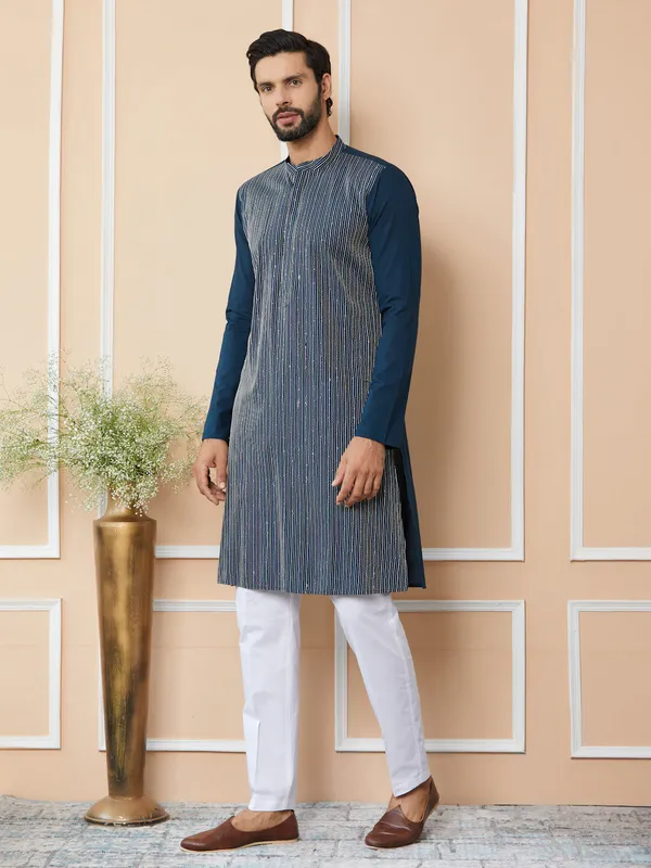 Dark_Blue_Thread_&_Sequin_Worked_Pure_Cotton_Straight_Kurta