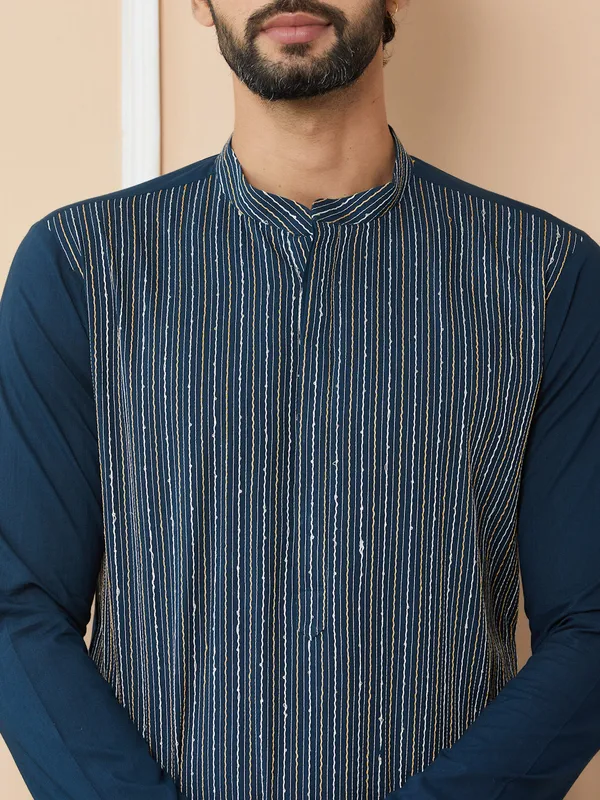Dark_Blue_Thread_&_Sequin_Worked_Pure_Cotton_Straight_Kurta