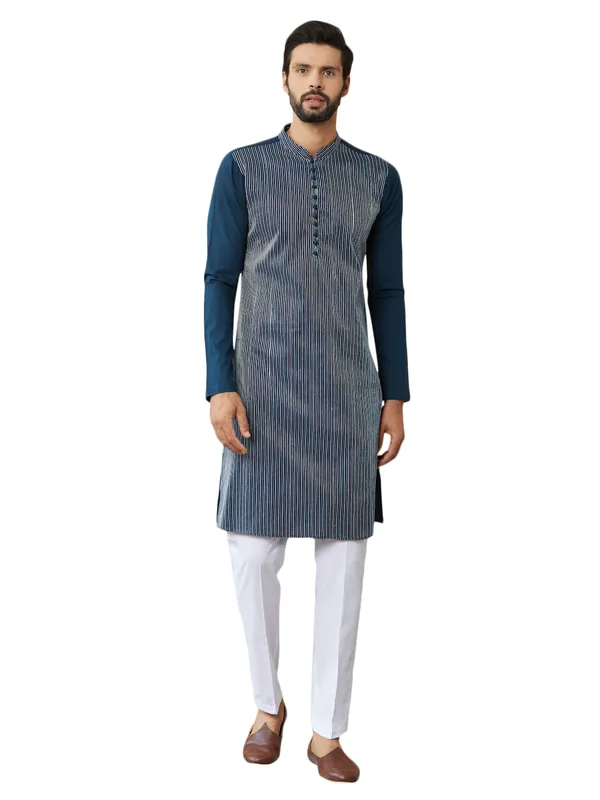 Dark_Blue_Thread_Worked_Pure_Cotton_Straight_Kurta