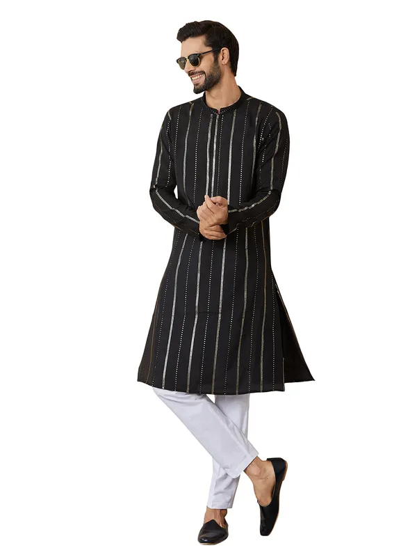Black_Sequins_Embroidered_Pure_Chanderi_Silk_Straight_Kurta