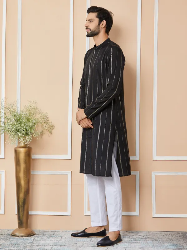 Black_Sequins_Embroidered_Pure_Chanderi_Silk_Straight_Kurta