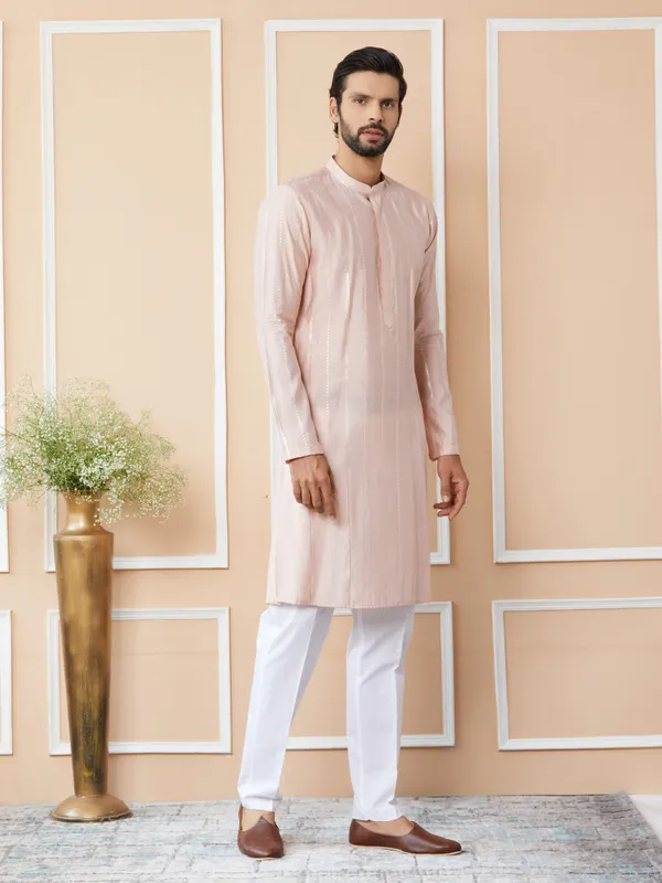 Light_Pink_Sequins_Embroidered_Pure_Chanderi_Silk_Straight_Kurta_with_Pyjama