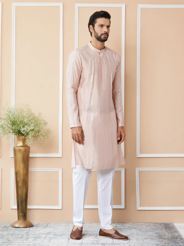 Light_Pink_Sequins_Embroidered_Pure_Chanderi_Silk_Straight_Kurta_with_Pyjama