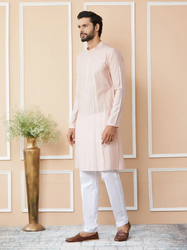 Light_Pink_Sequins_Embroidered_Pure_Chanderi_Silk_Straight_Kurta_with_Pyjama