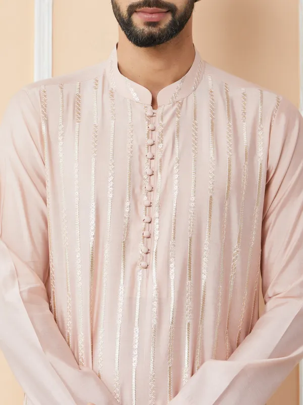 Light_Pink_Sequins_Embroidered_Pure_Chanderi_Silk_Straight_Kurta_with_Pyjama