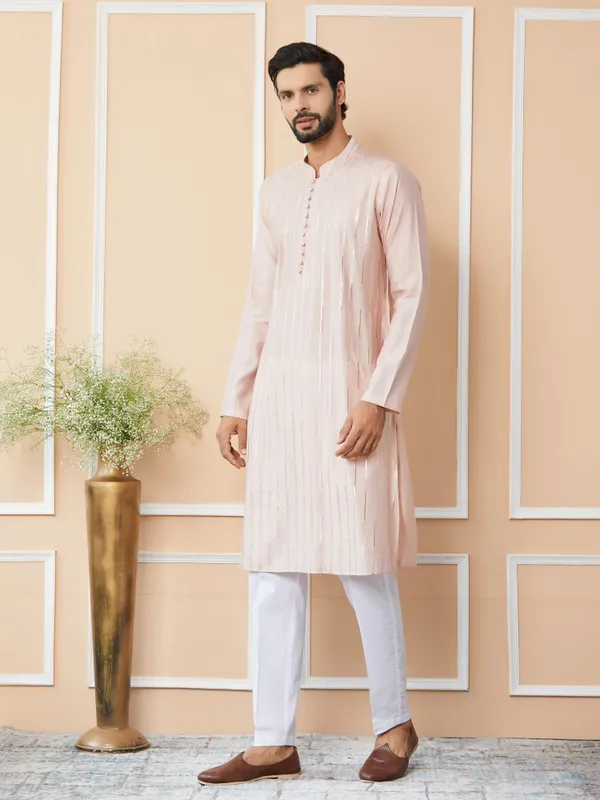 Light_Pink_Sequins_Embroidered_Pure_Chanderi_Silk_Straight_Kurta_with_Pyjama