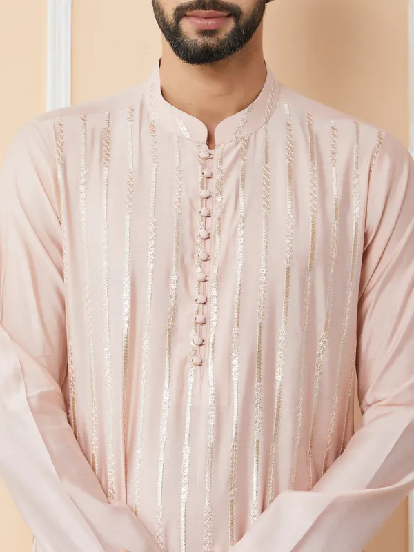 Light_Pink_Sequins_Embroidered_Pure_Chanderi_Silk_Straight_Kurta_with_Pyjama