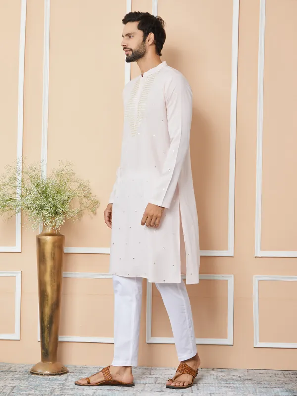 Light_Pink_Sequins_Embroidered_Rayon_Straight_Kurta_With_Yoke_Design_And_Pyjama