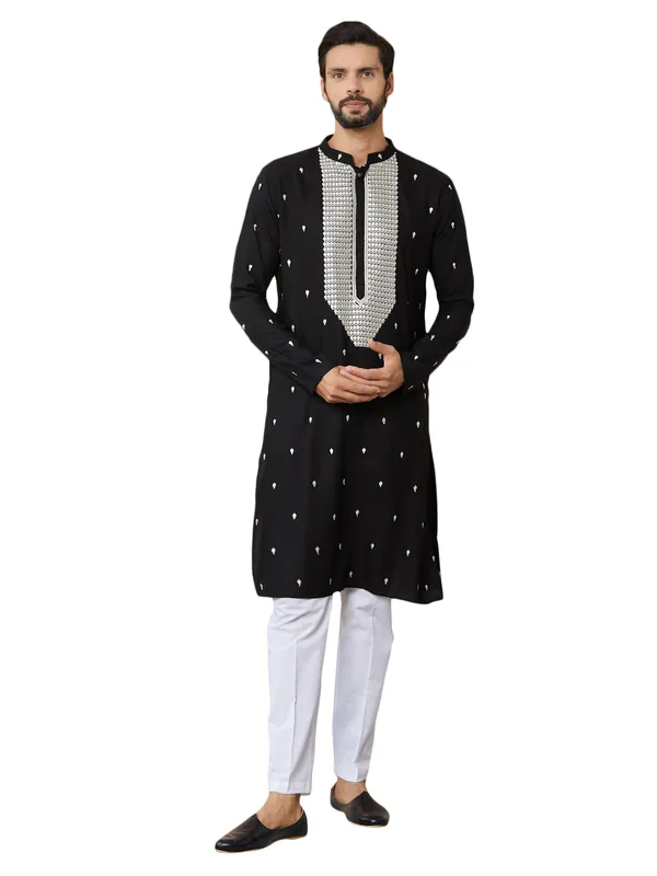 Black_Sequins_Embroidered_Rayon_Straight_Kurta_With_Yoke_Design_And_Pyjama