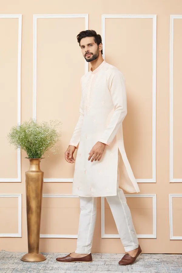 Peach_Embroidered_Chanderi_Silk_Straight_Kurta_with_Pyjama