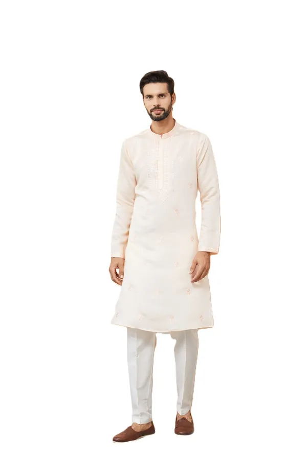 Peach_Embroidered_Chanderi_Silk_Straight_Kurta