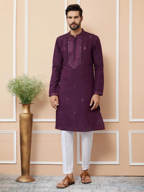 Dark_Purple_Embroidered_Chanderi_Silk_Straight_Kurta