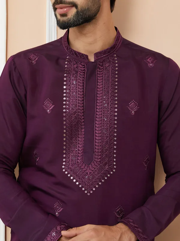 Dark_Purple_Embroidered_Chanderi_Silk_Straight_Kurta
