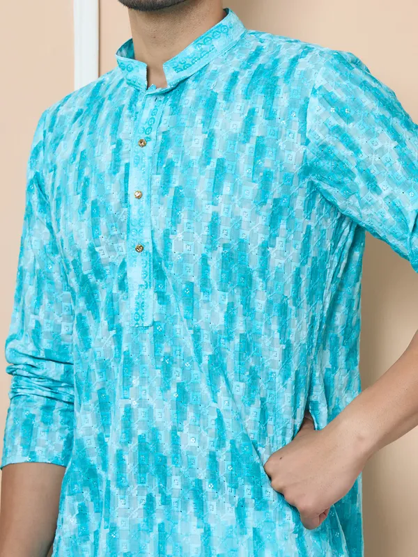 Green_Tie_&_Dye_Printed_&_Embroidered_Cotton_Straight_Kurta_With_Pyjama
