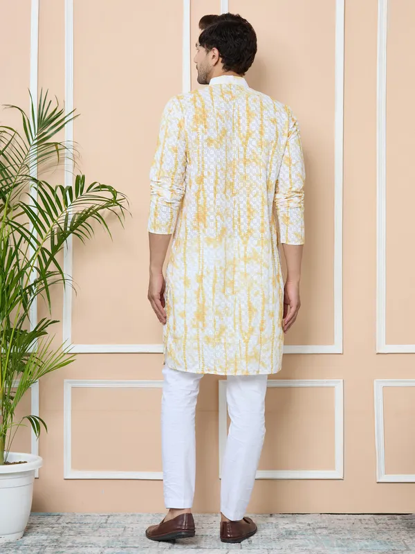 Yellow_Tie_&_Dye_Printed_&_Embroidered_Cotton_Straight_Kurta_With_Pyjama